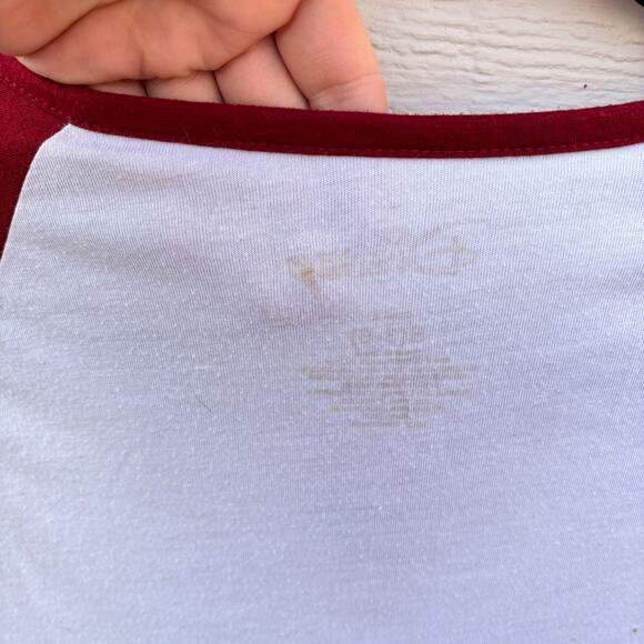 Disney Mickey Mouse Graphic Lace Up T-Shirt with Baseball Varsity Stripe Sz S - Picture 6 of 6